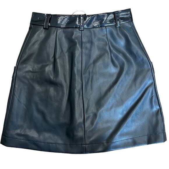 Revolve STAUD Paper Faux Leather Black Button Front Mini Skirt Size 2 - Picture 6 of 9